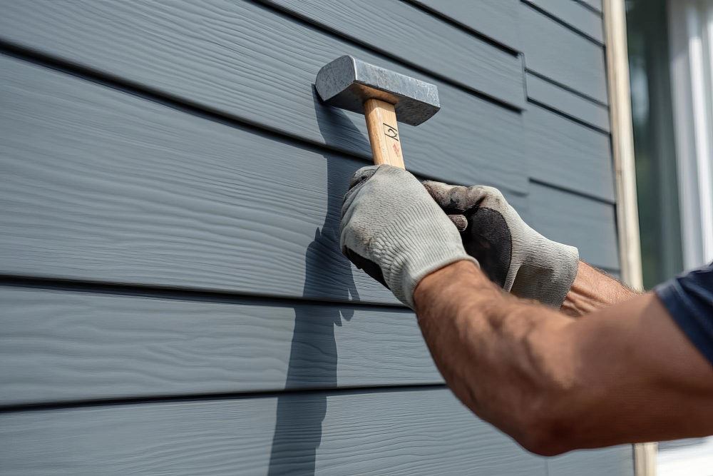 Siding contractor working on a home in East Hampton