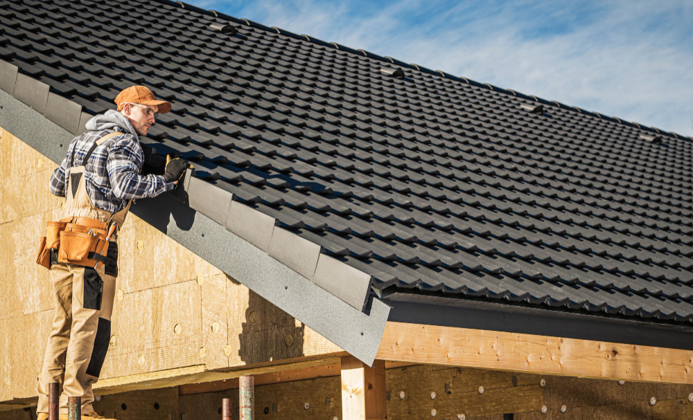 Roofing crew working on an East Hampton coastal home