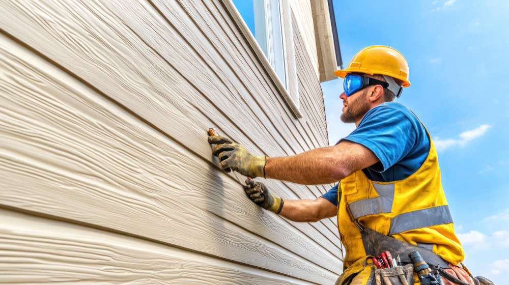 Siding contractor working on a home in East Hampton